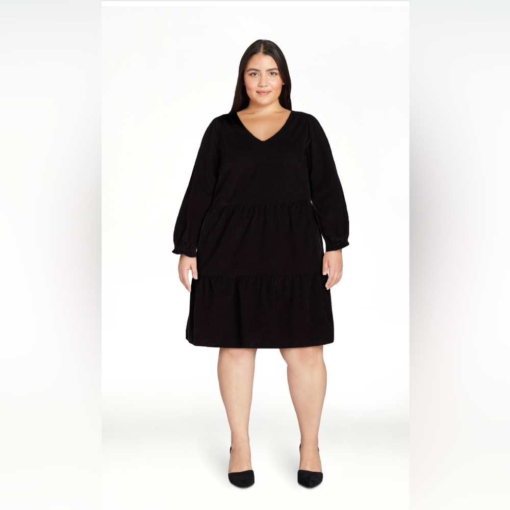 Elegant Black Women's corduroy Dress - Picture 2 of 3